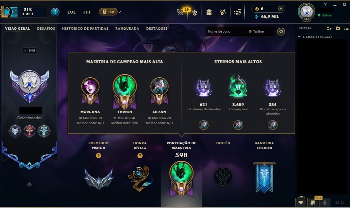 Conta LOL lvl 643 - 302 skins + Conta Valorant - Full acesso!!!.