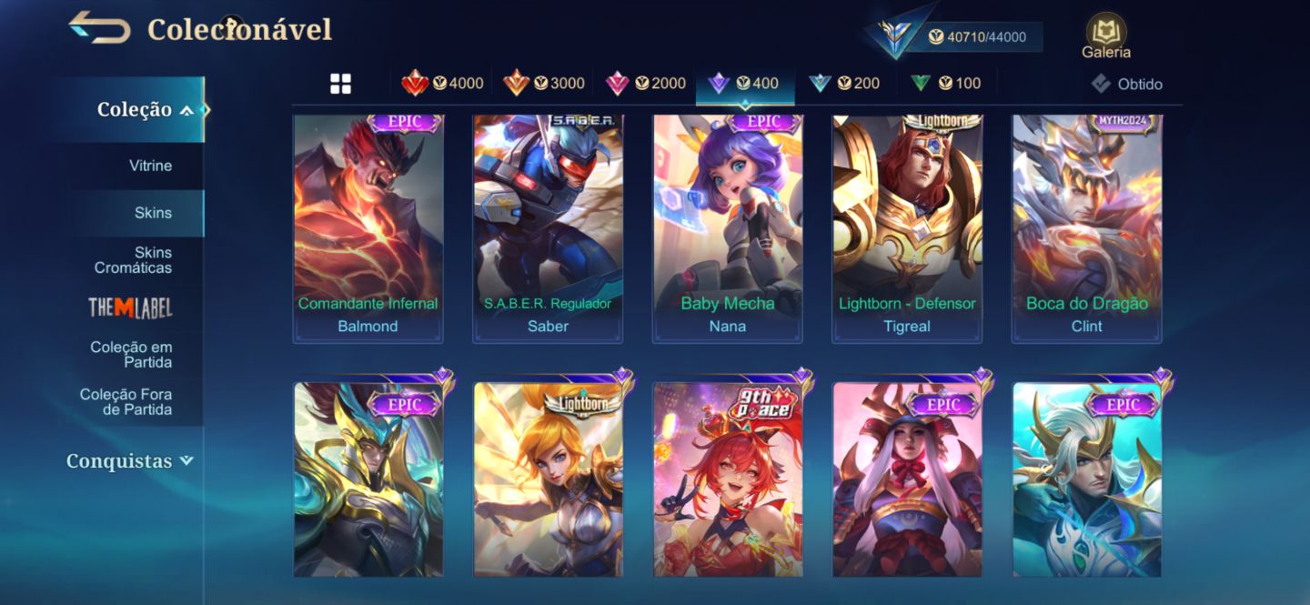 CONTA MOBILE LEGENDS | 198 SKINS | KARINA KOF | EX-IMORTAL 122 | TOP BR BELERIC