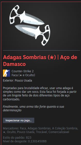 FACA CS2 Adagas Sombrias | Aço de Damasco