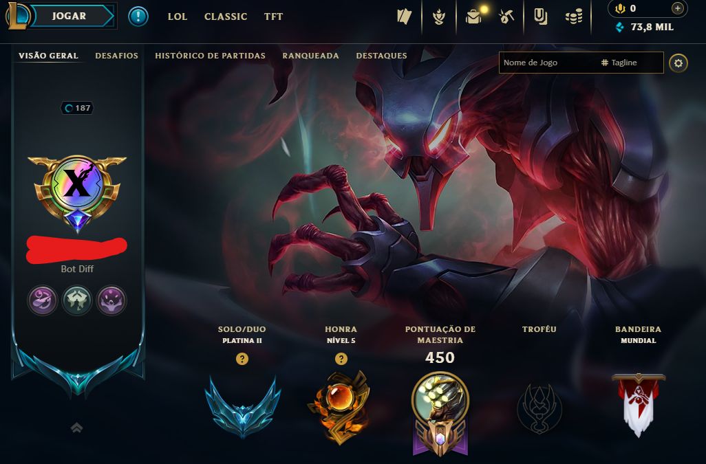 [Entrega Automática] Lol Platina, 82 Skins, 73K Ea, Todos Campeões, Lvl 187