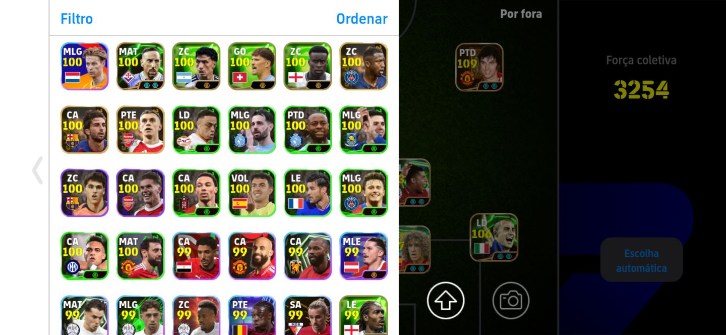 Conta top de efootball mobile com Hazard, Best e Kaká.