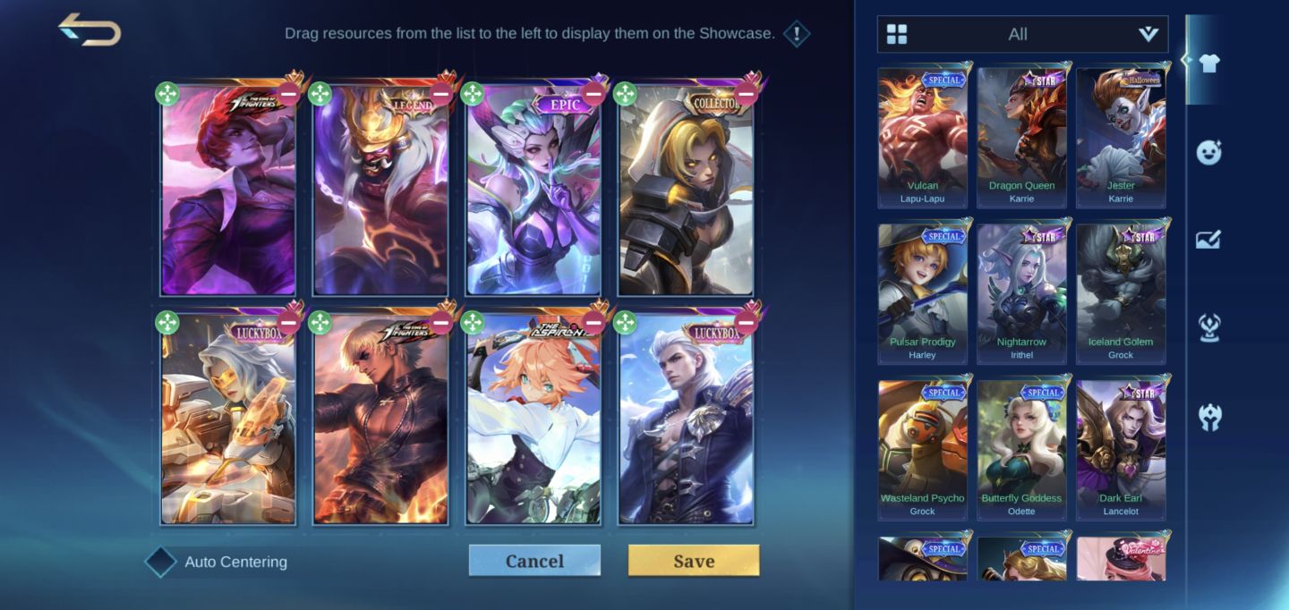 Conta MLBB 285 skins, épicas, aspirants, legend, Kof, Colab. etc