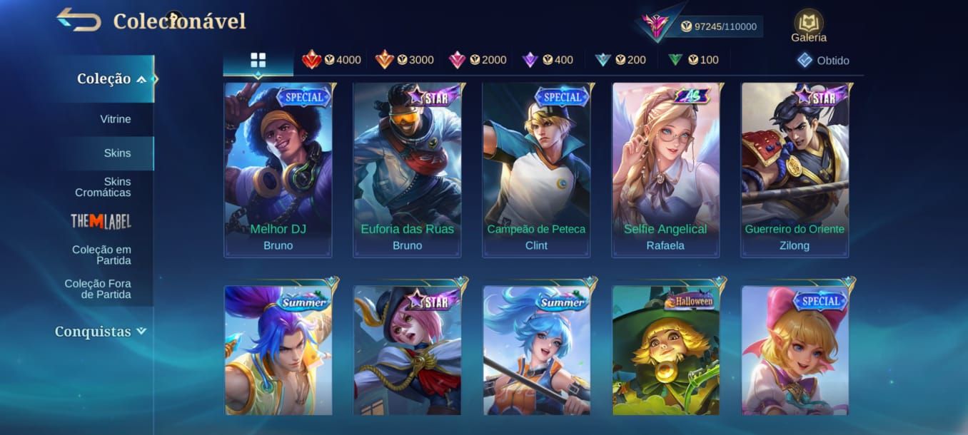 VALOR A NEGOCIAR Conta MLBB Todos os Heróis e várias skins.