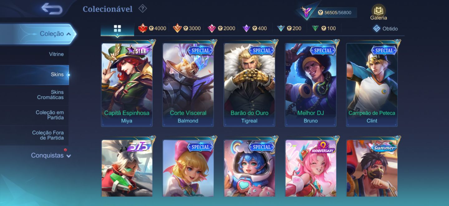 Conta Mobile Legends FULL | Todos Heróis + Skins Raras | Glória Mítica