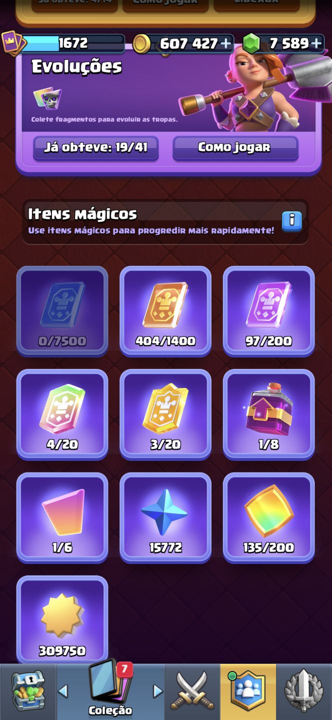 Conta CRL Nível 16 Máx | 7.500 Gemas | Todas as Cartas | Conta Raríssima