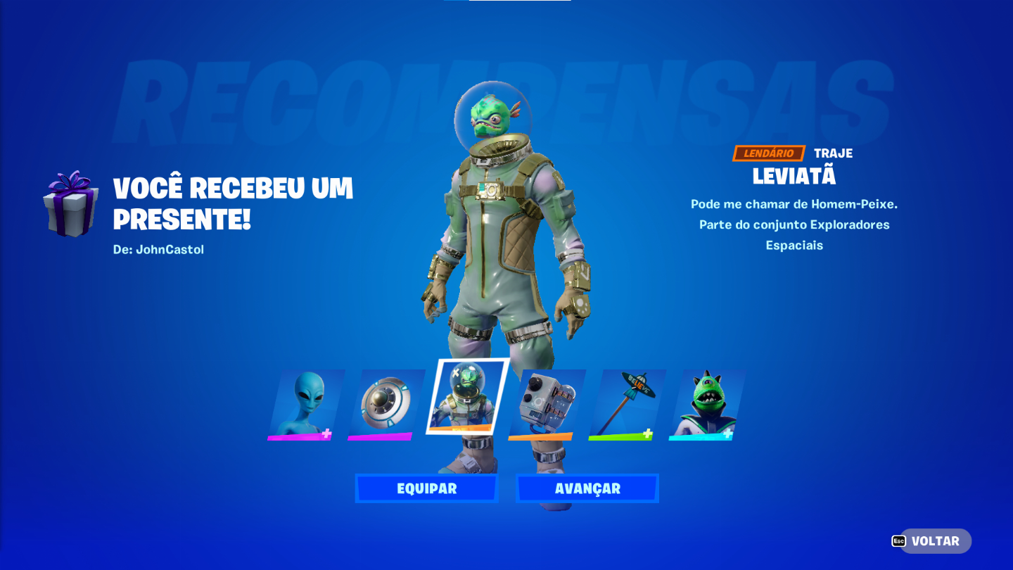 Fortnite Gifts: Skins/Itens - 50% do Valor