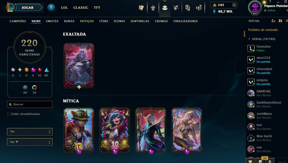 Conta LoL com viego exaltado e +200 skins