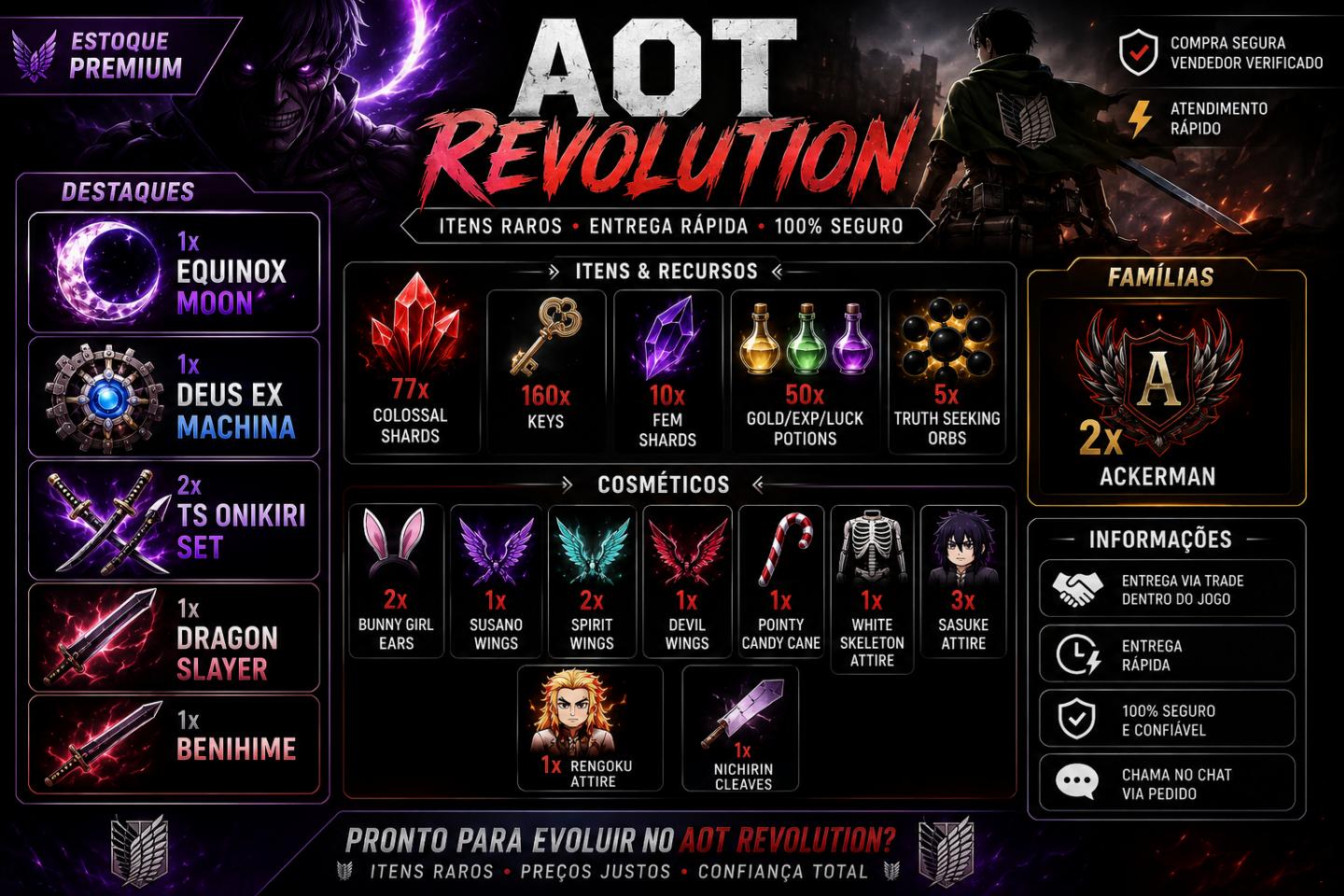 AOTR | Super Promoção! Perks/Serum/Familia/Comesticos/1+ Drop | ENTREGA RÁPIDA