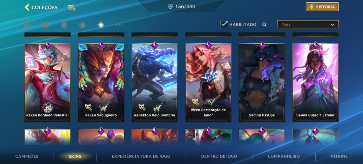 Conta wild Rift focada em mid/sup com grande coleção da campeã Lux
