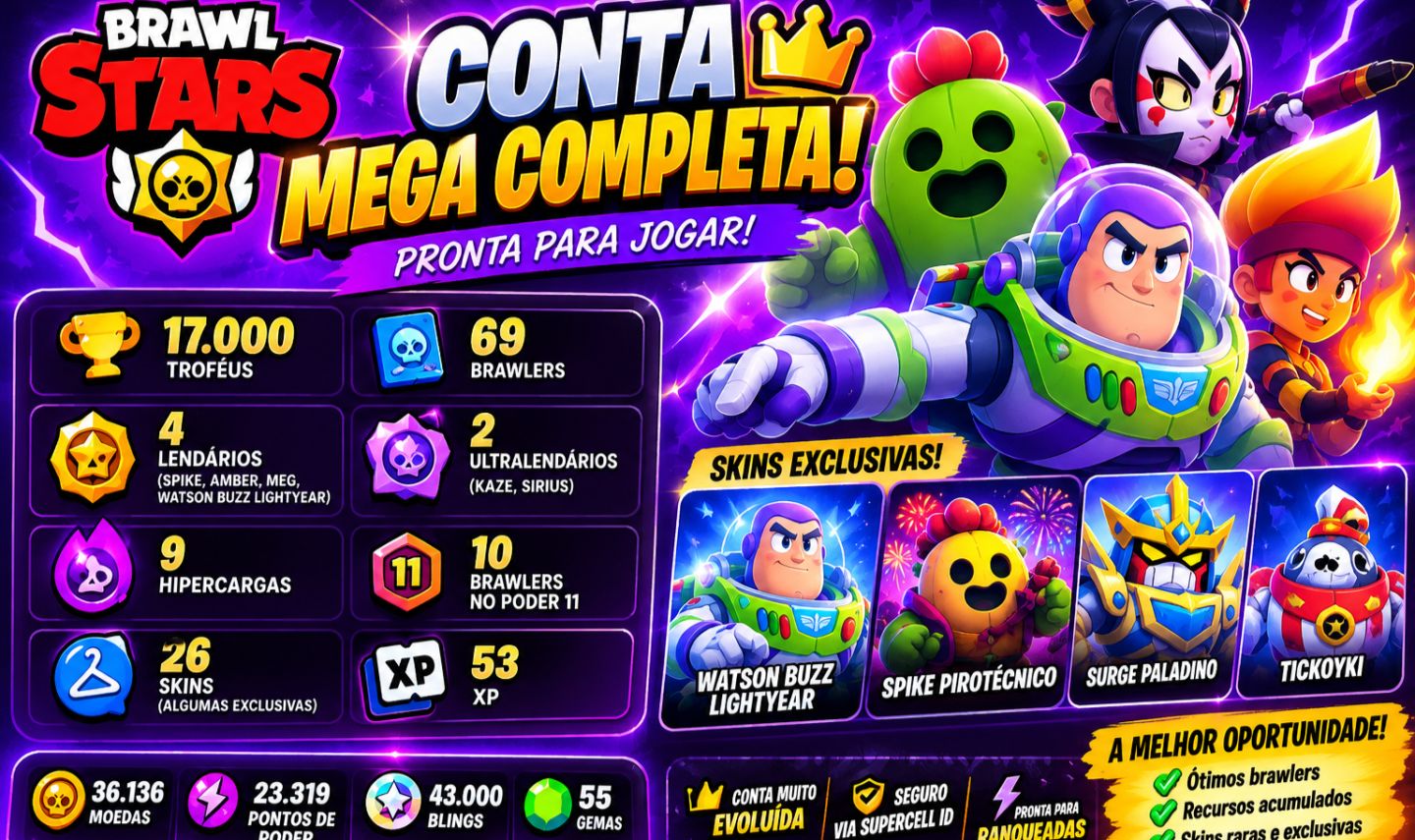 CONTA BRAWL STARS COMPLETA | 17K TROFÉUS | 43K BLING | PRONTA PARA JOGAR