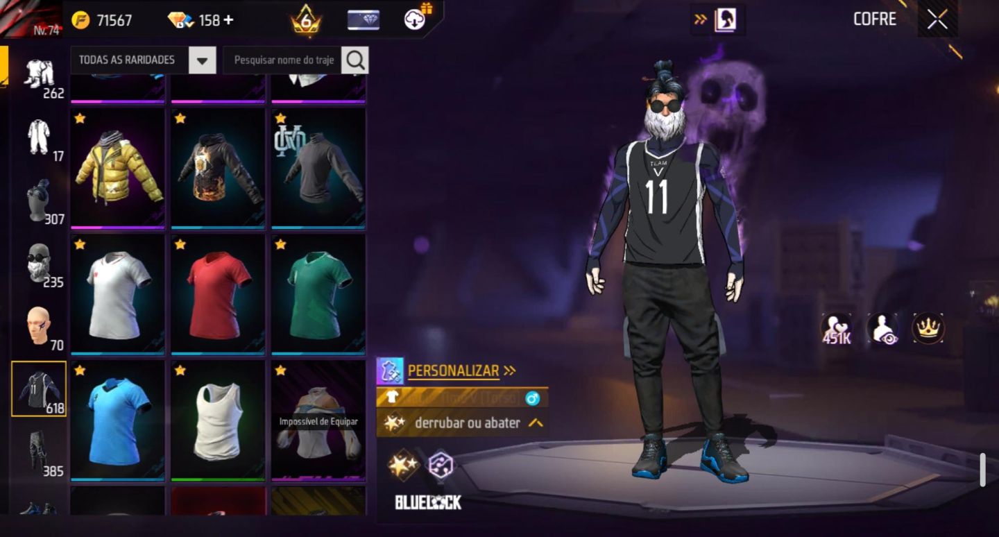 CONTA FREE FIRE PRIME 6 COM +620 PEITORAIS,BARBINHA,BANDEIRAO, ONE PUCH MAN +