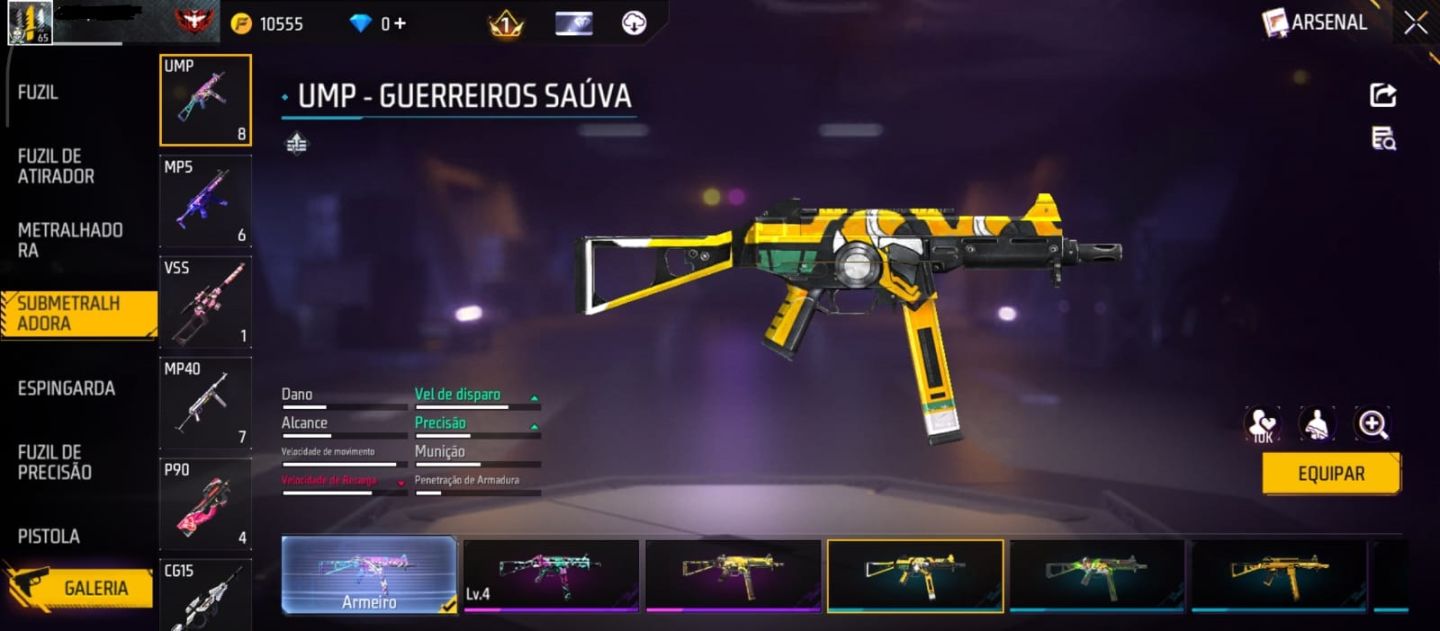 Conta Free Fire 6 Anos - 223 Peitorais - Level 65 - UMP Atributada - Conta Antig