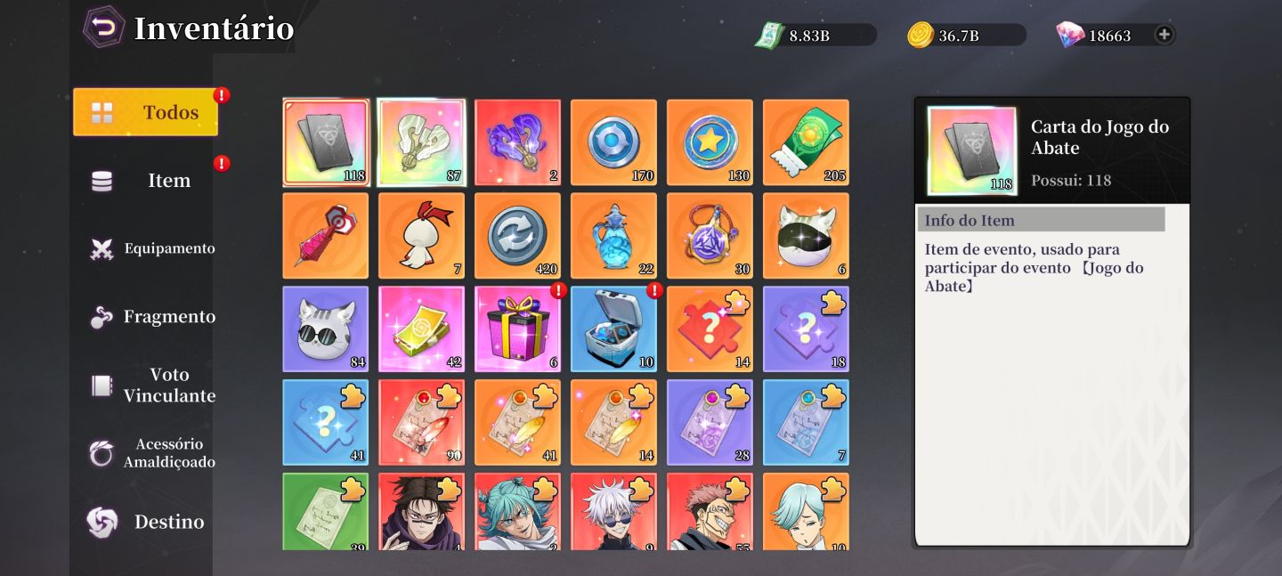 Conta Rei do Jujutsu com 180b de pc