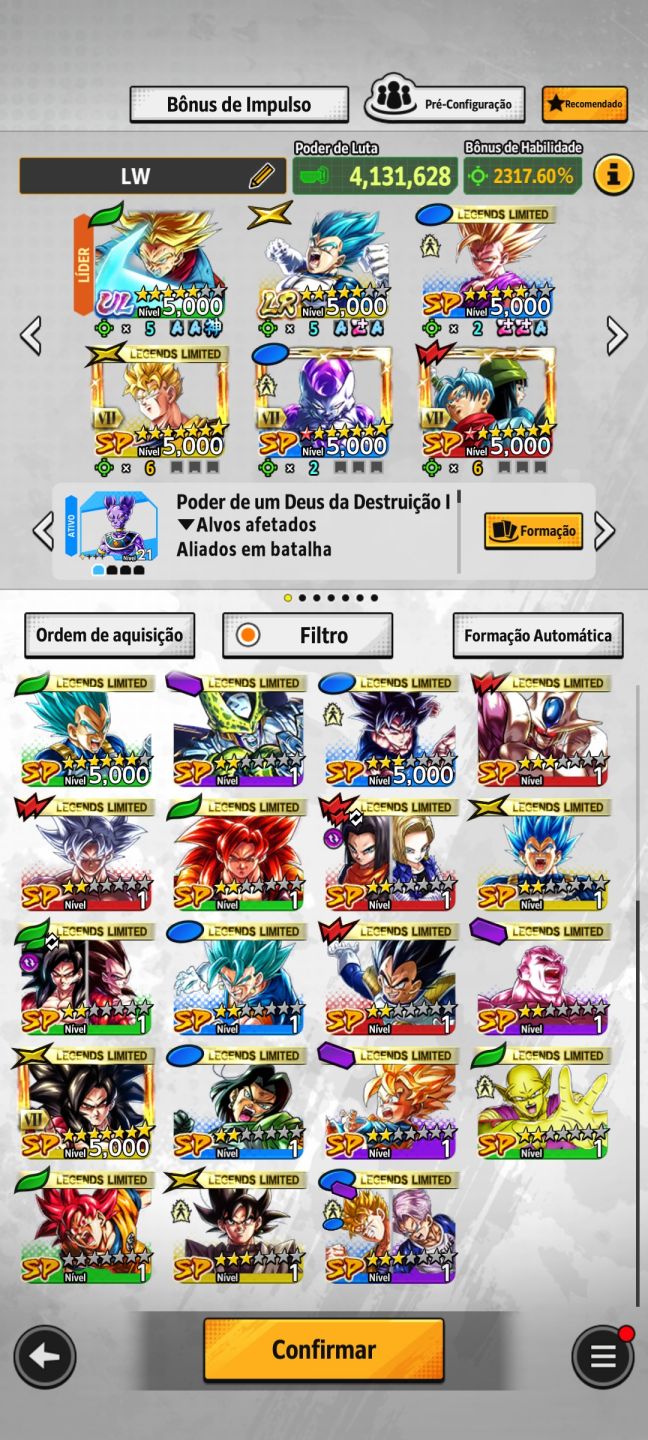 Conta de dragon ball legend com personagens