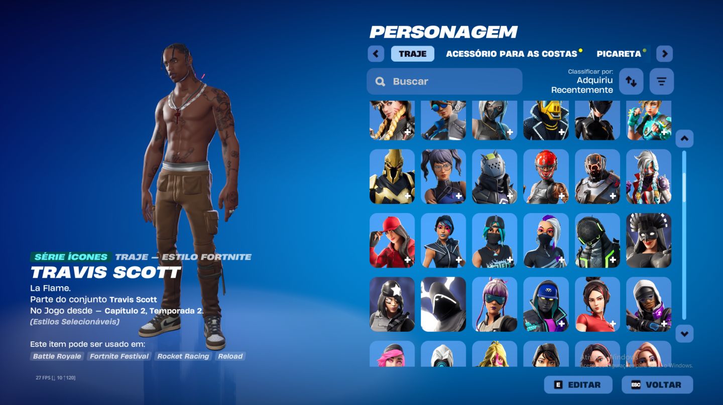 CONTA FORTNITE CAVALEIRO NEGRO, JOHN WICK, TRAVIS SCOTT + SALVE O MUNDO