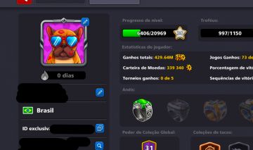 CONTA 8 BALL POOL NÍVEL 38 | 339K MOEDAS | 997 TROFÉUS | TACOS RAROS