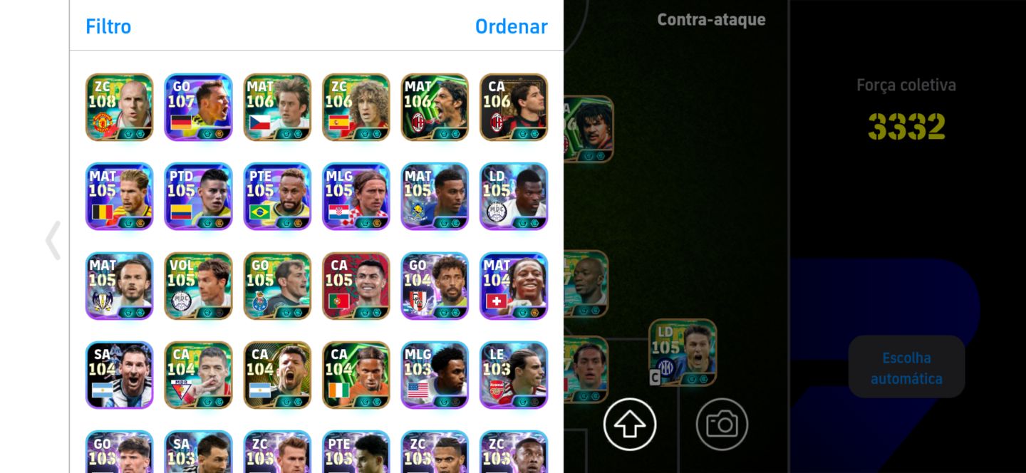 Conta eFootball Mobile Messi + CR7 + Del Piero Elenco Forte.