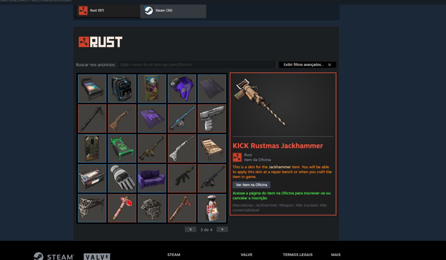 Conta Steam de rust com 97 skins, Conta com 1920 horas de rust e nivel 10 steam