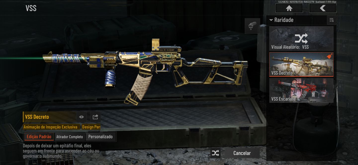 Conta Arena breakout mobile 12 milhões de armazém com skin de armas douradas