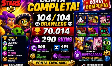 104/104 Brawlers | 70K | 290 Skins | 70 BRAWLERS PODER 11 | 81 HIPERCHARGE |!!