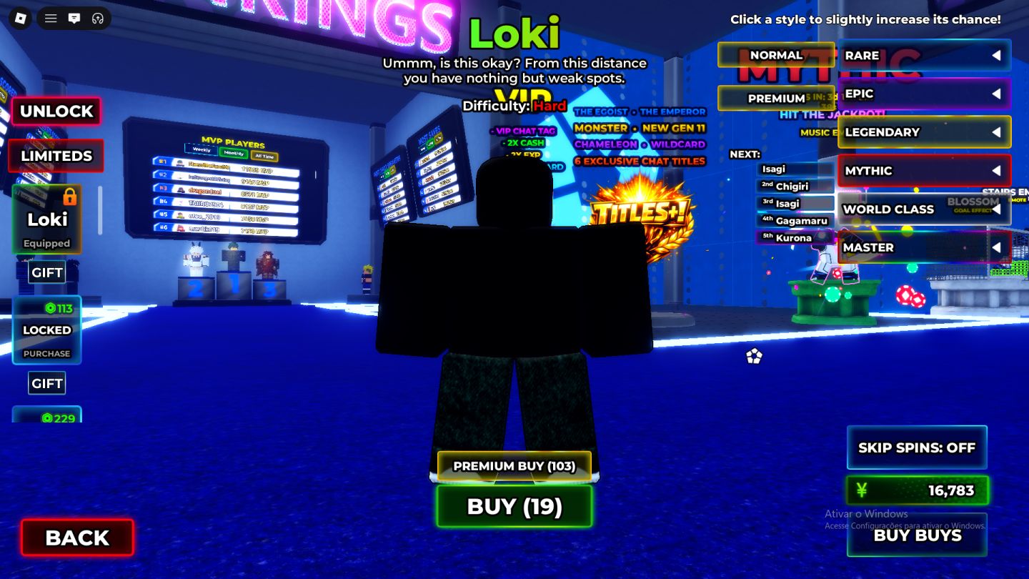 [10% DESCONTO] Blue Lock Rivals | Loki MASTER CLASS + Emperor WC | Conta Pronta