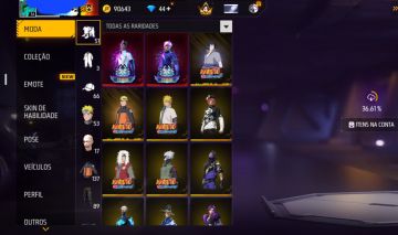 CONTA DE FF SKINS DA PARCERIA DO NARUTO ROUPAS DE TIME MEDALHAS DE ELITE/MESTRE