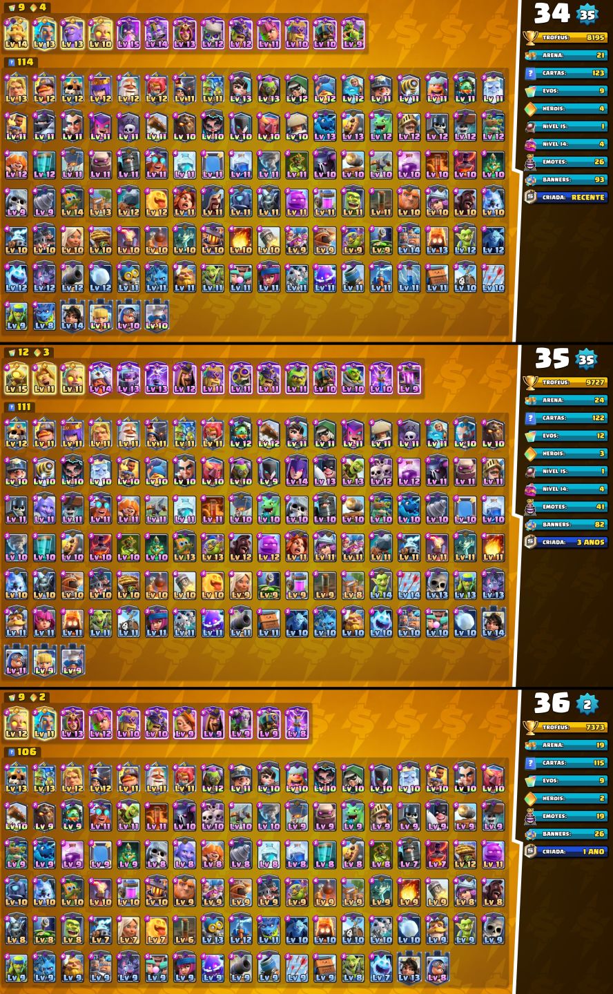 CONTAS UPADAS E BARATAS CLASH ROYALE +CAMPEÕES +EVOS E COM MAIS GEMAS