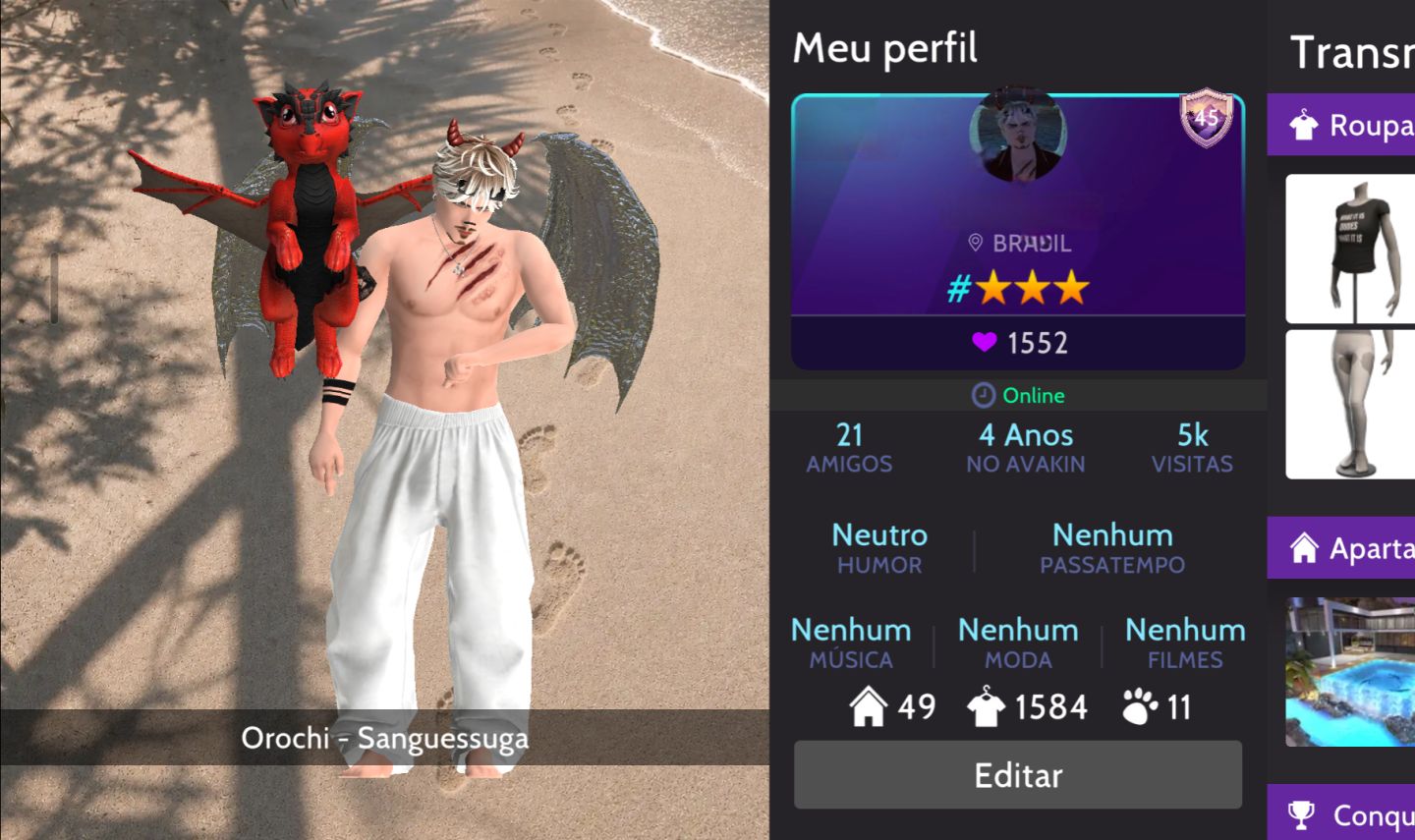 CONTA DE AVAKIN LIFE MASCULINO, MAIS DE 1580 DE ROUPAS + ITENS RAROS +ASAS