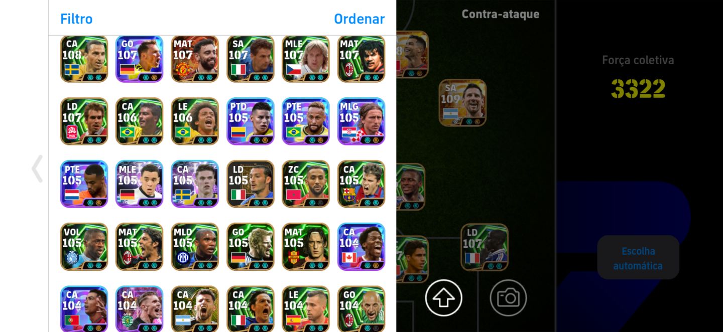 CONTA EFOOTBALL MOBILE 3328 de FORÇA - CARTAS BIG TIME, EPICOS, MELHORES DO JOGO