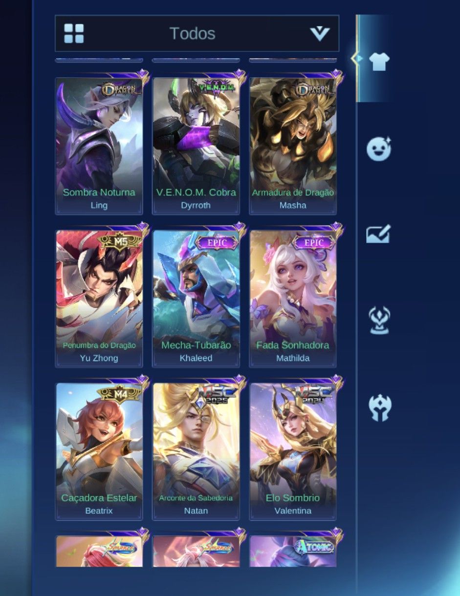 Mobile legends conta com 499 skin várias parcerias!