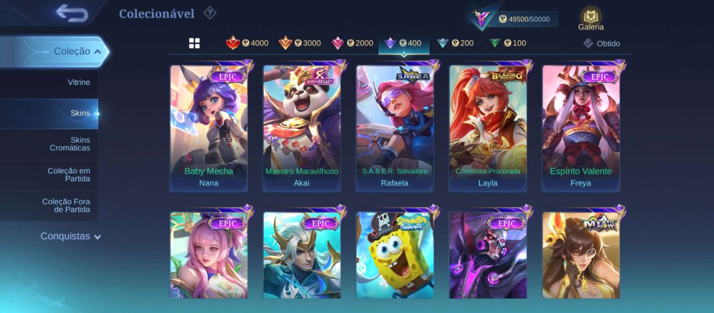 CONTA MOBILE LEGENDS RARA | 10 ANOS | 133 HERÓIS + 284 SKINS