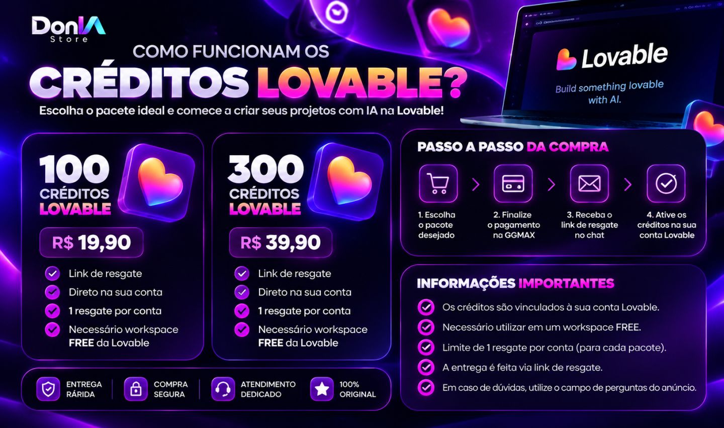 Lovable Store Créditos Lovable Baratos | Entrega Rápida | Donia Store | GGMAX