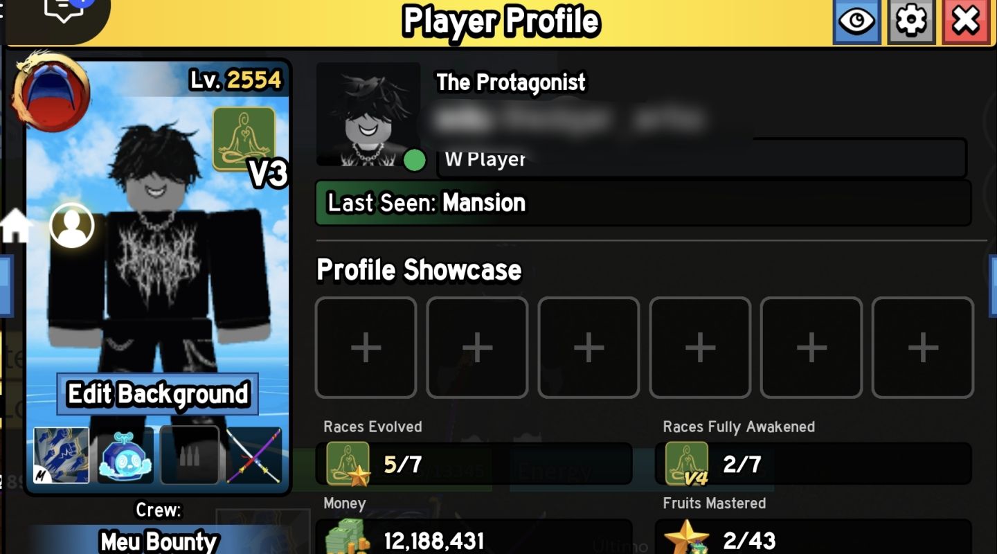 Blox Fruits | Nível 2554 | 5/7 Raças Evoluídas (2 V4) | 28 Frutas | $12M Money