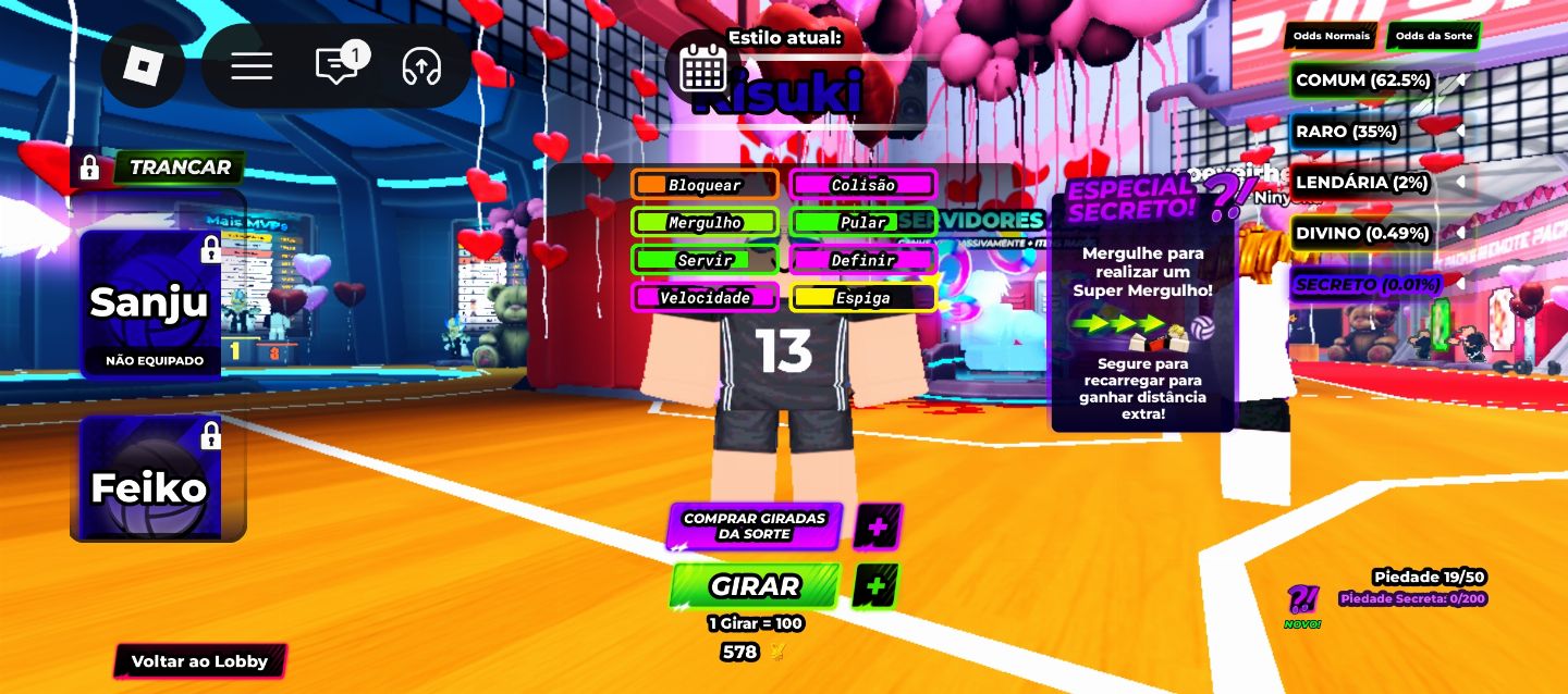Volleyball legends com três personagens secretos e mais uma habilidade secreta