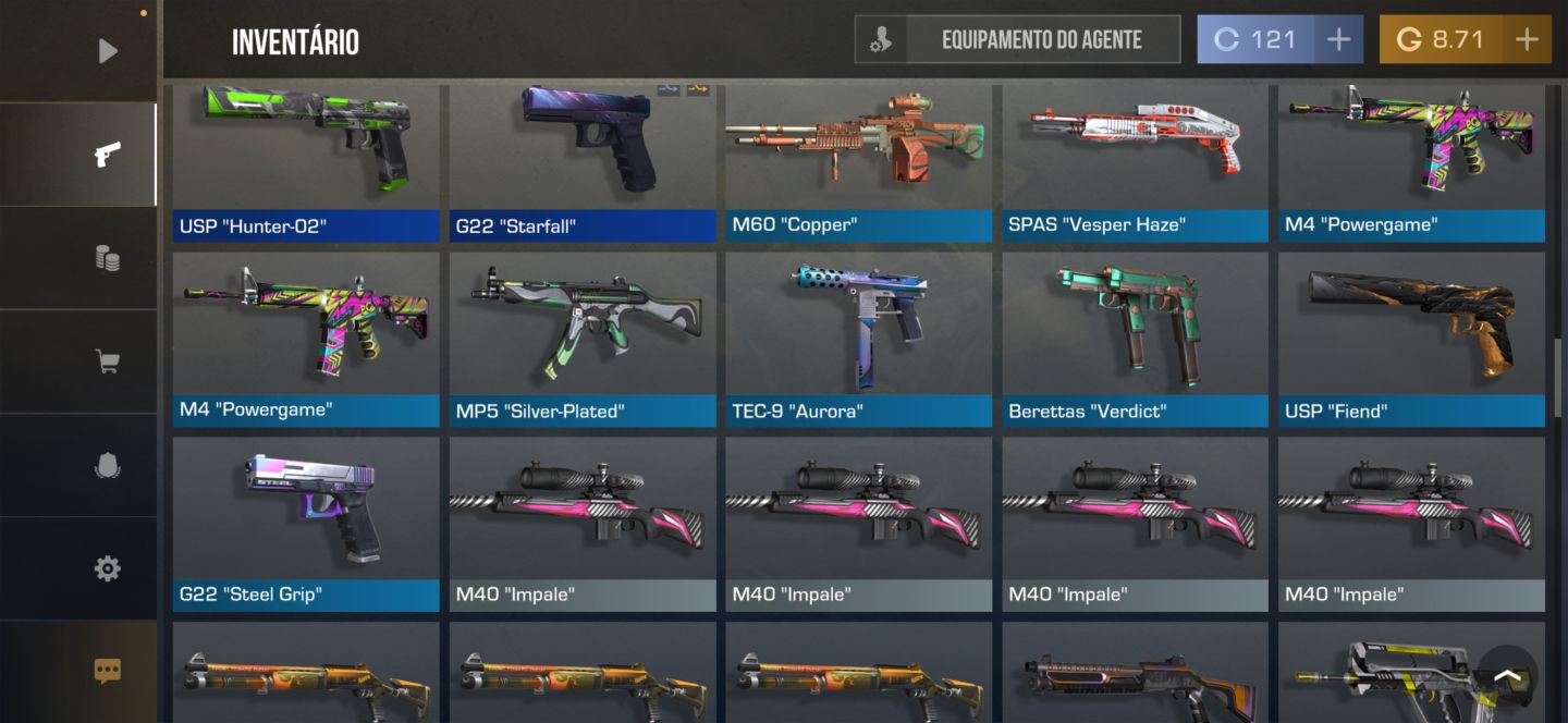 CONTA DE STANDOFF COM 1 FACA E 2 LUVAS E ALGUMAS ARMAS RARAS