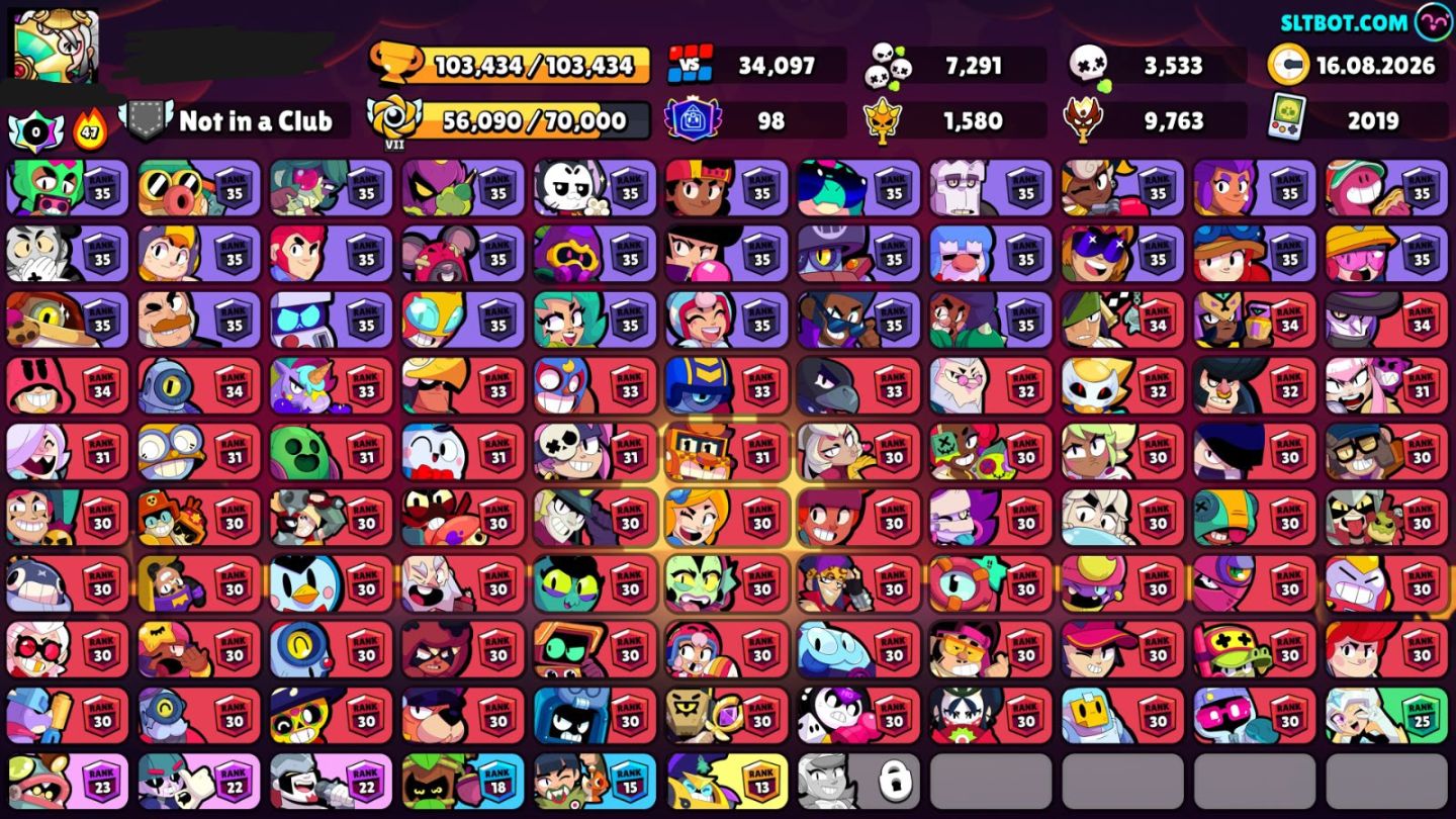 Conta Brawl Stars 103k trofeus || Todas hypercargas e 29 classe 35 legado