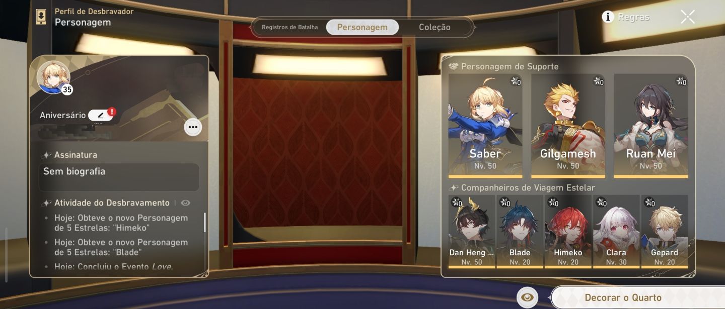 Conta Iniciante (35) - Saber + Gilgamesh + Dan Heng PT e mais! | Pity Garantido