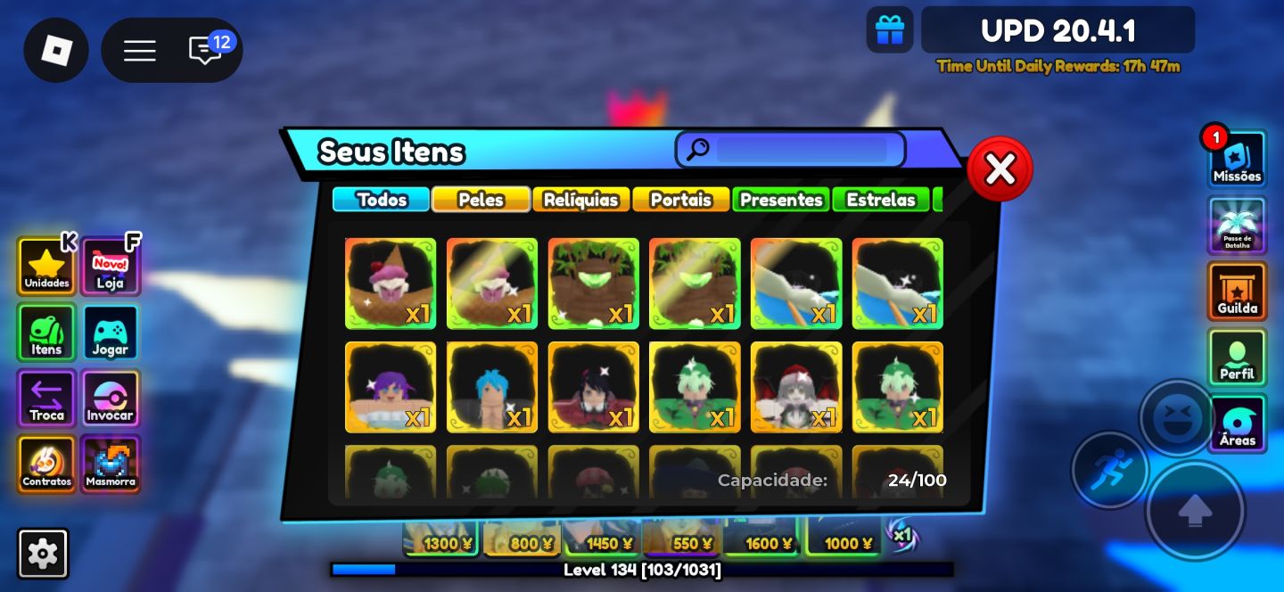 Conta anime adventures GUTS UNIQUE FARM GOLDS E MUITAS SKINS