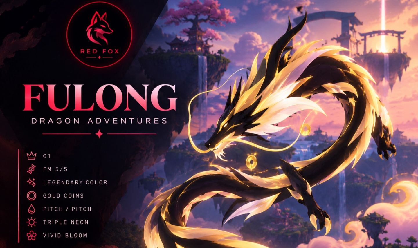 Fulong FM leg color, gold coins trait, vivid bloom element, 2026, pitch/pitch