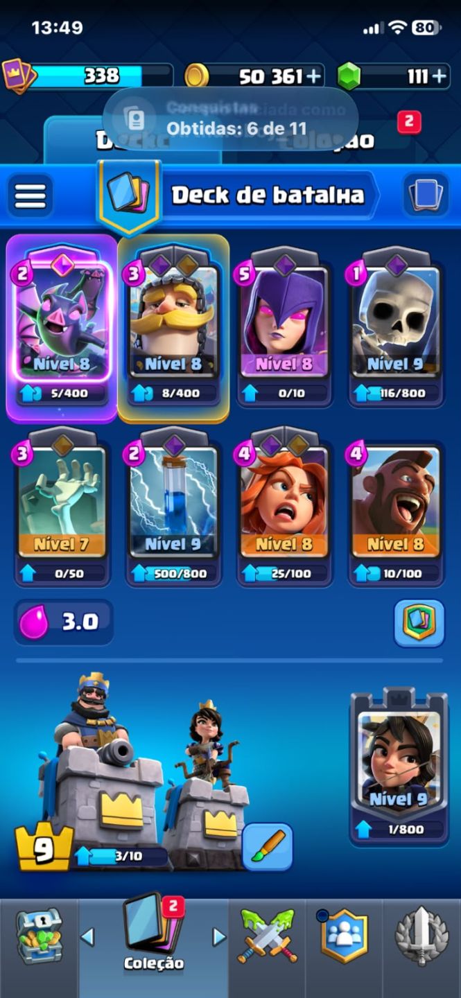 CONTA CLASH ROYALE 2.444 TROFÉUS | NÍVEL 9 | 50 MIL OURO + 111 GEMAS!