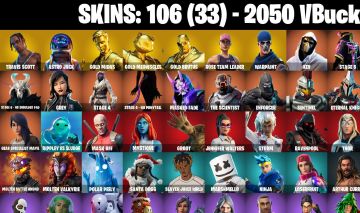 106 skins + OG STW FP2 + Travis Scott Astro Jack GOLD SKINS Reaper Axe 2050 VB