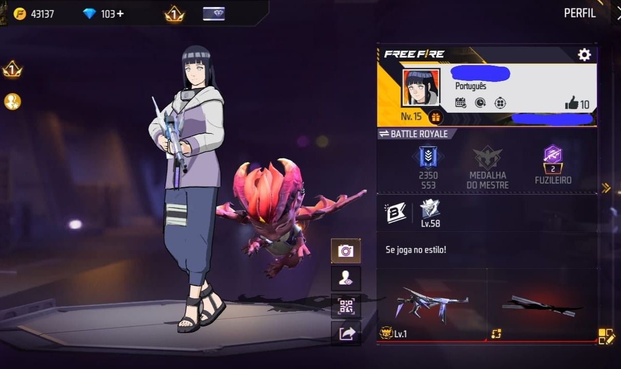 CONTA FF COMPLETA NV 15 - PARCERIA NARUTO (HINATA) + MP40 RAINHA DO T.R.A + M188
