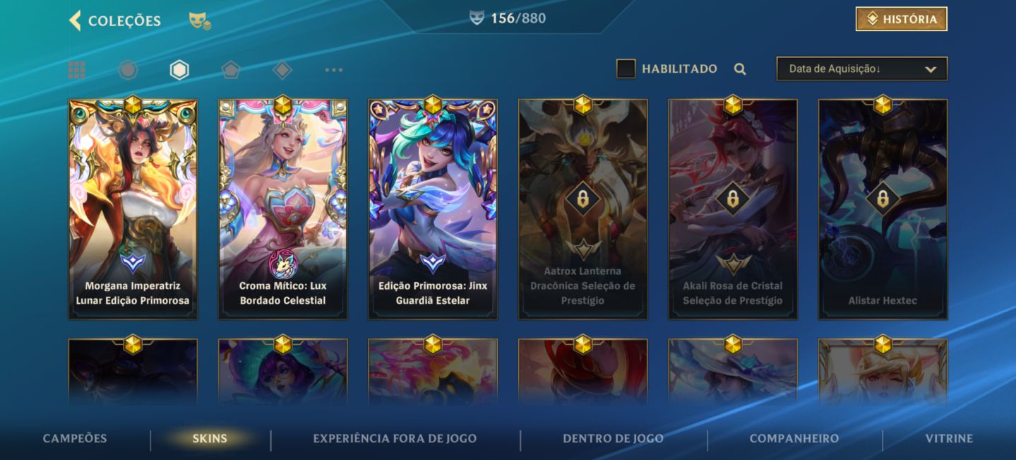 Conta wild Rift focada em mid/sup com grande coleção da campeã Lux