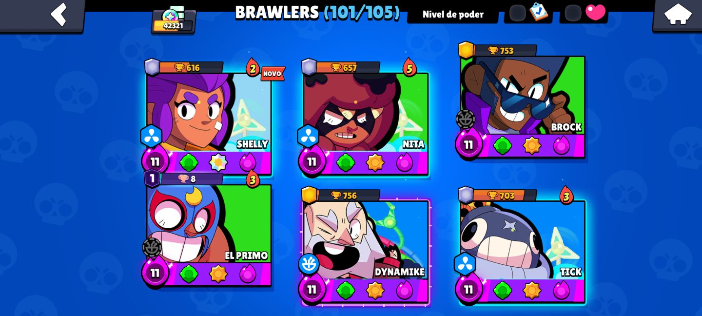 Conta de brawl stars 42k de troféus, desde 2019, várias skins