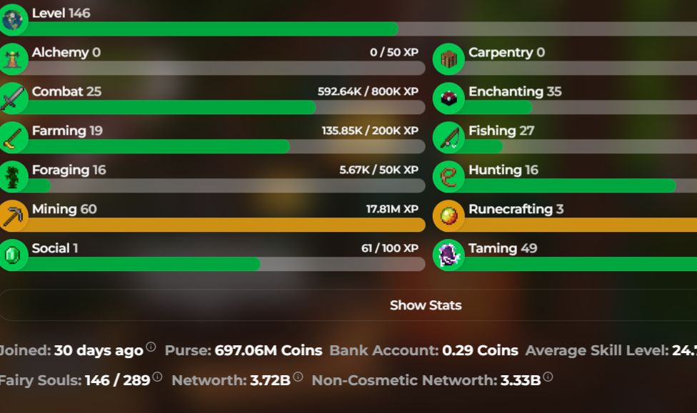 Conta skyblock 3.3b nw