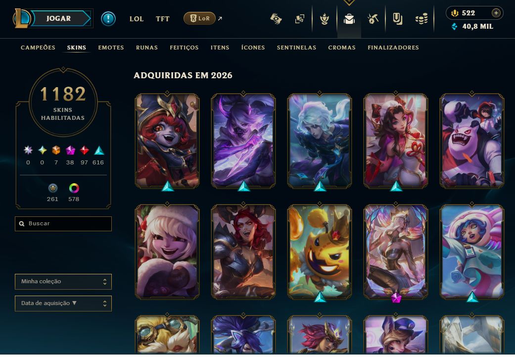 Conta LoL Full champs, 1000 skins, prestígios, platina, level 750
