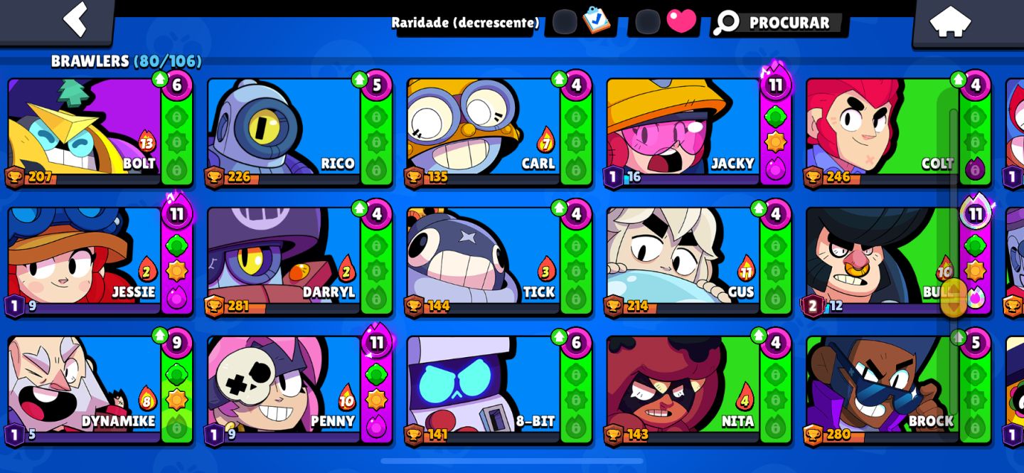 CONTA BRAWL STARS: 36K Troféus 80 Brawlers Vários Nível 11 56k Moedas e 325 Gema