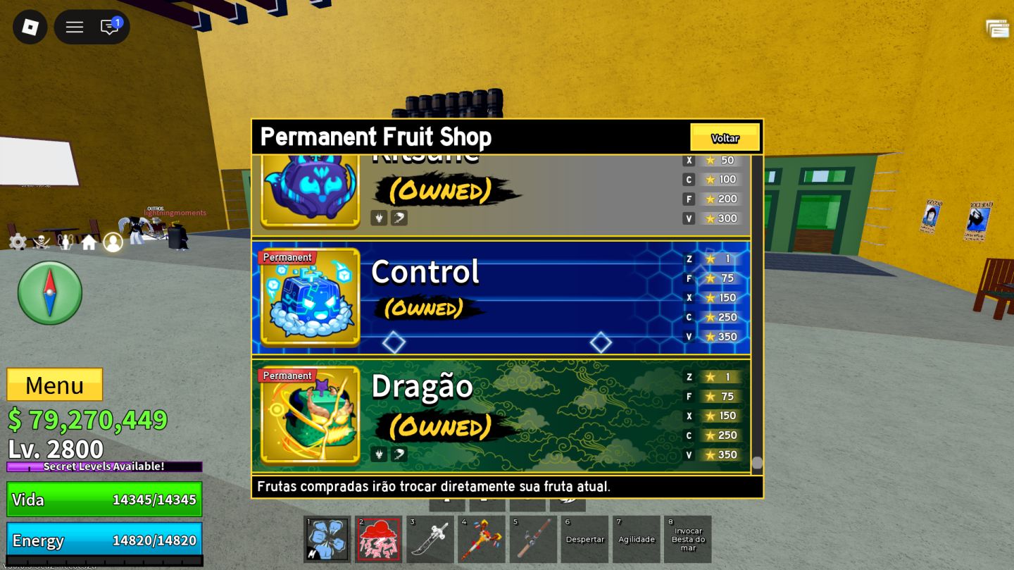 Conta main blox fruits com game pass, perms, crew top 12 global(participante)