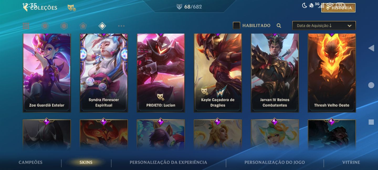 Conta Wild Rift 68 skins, 88 campeões