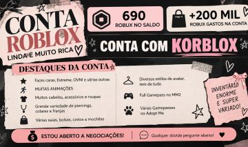 CONTA ROBLOX KORBLOX / 7 TOYCODES/ 200K+ GASTOS, 180k em ROUPAS E ACESSÓRIOS